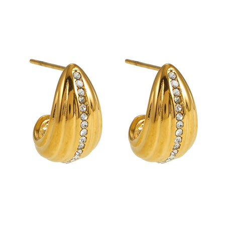 FERNDALE Gold: Stud Earrings with Textured Lines Highlighted with a Pavé Zirconia (CZ) Middle Row