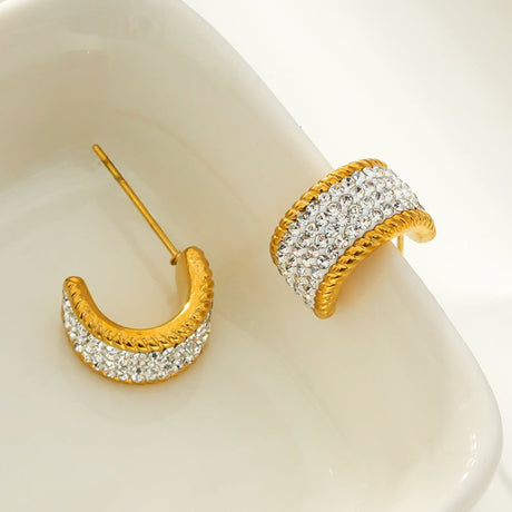 SHEERAN Gold: Quadruple-Row Pavé Zirconia (CZ) Hoop Stud Earrings with Ornate Border
