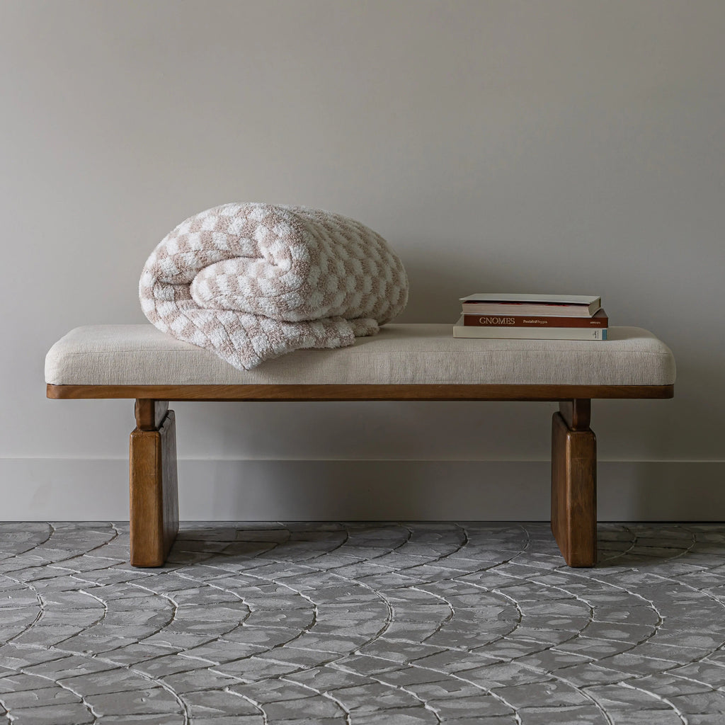 Couverture à carreaux beige et blanc, grand format