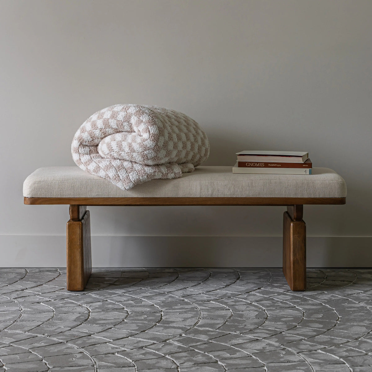 Couverture à carreaux beige et blanc, grand format