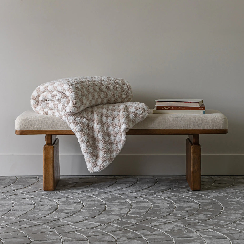 Couverture à carreaux beige et blanc, grand format