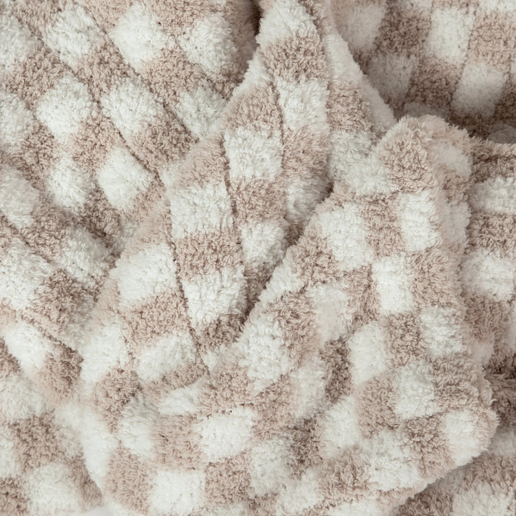 Couverture à carreaux beige et blanc, grand format
