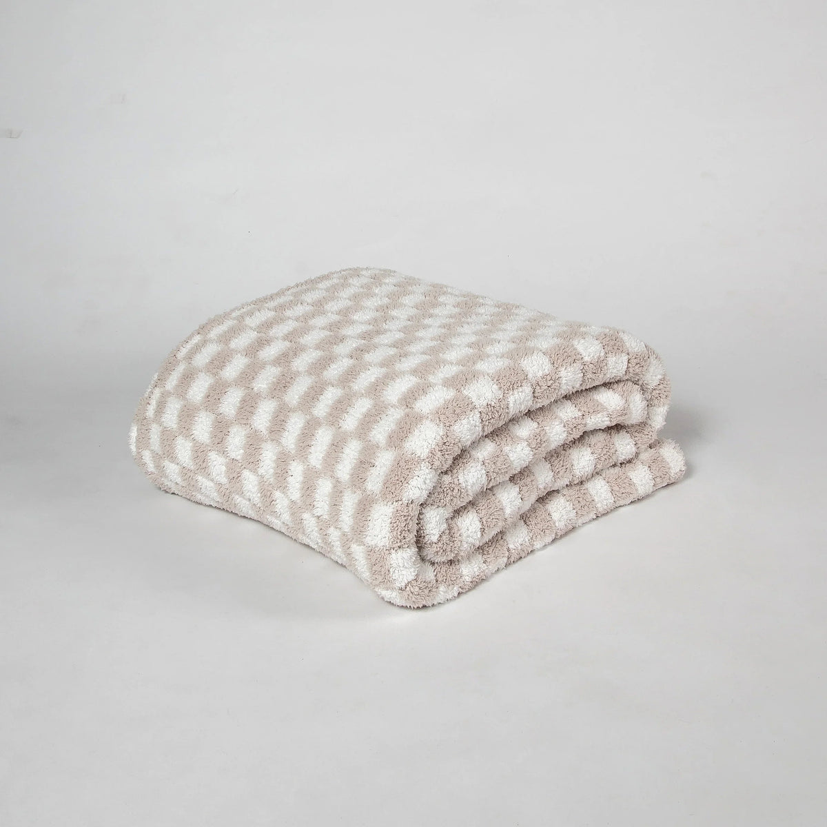Couverture à carreaux beige et blanc, grand format