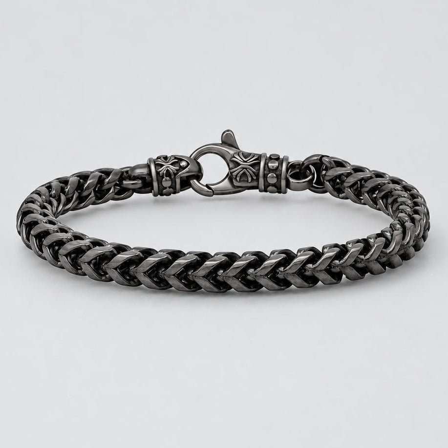 Bracelet chaîne épi noir Stealth pour homme en acier inoxydable