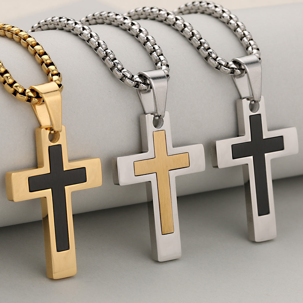 Collier pendentif croix en acier inoxydable