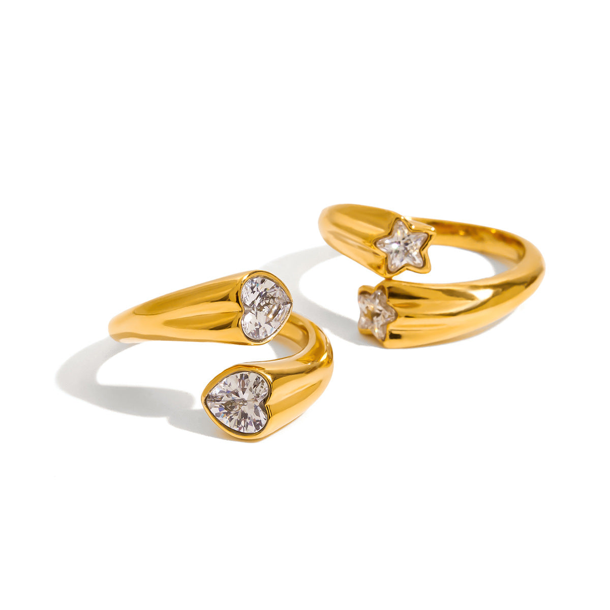 Bague ouverte géométrique en acier inoxydable et zircons