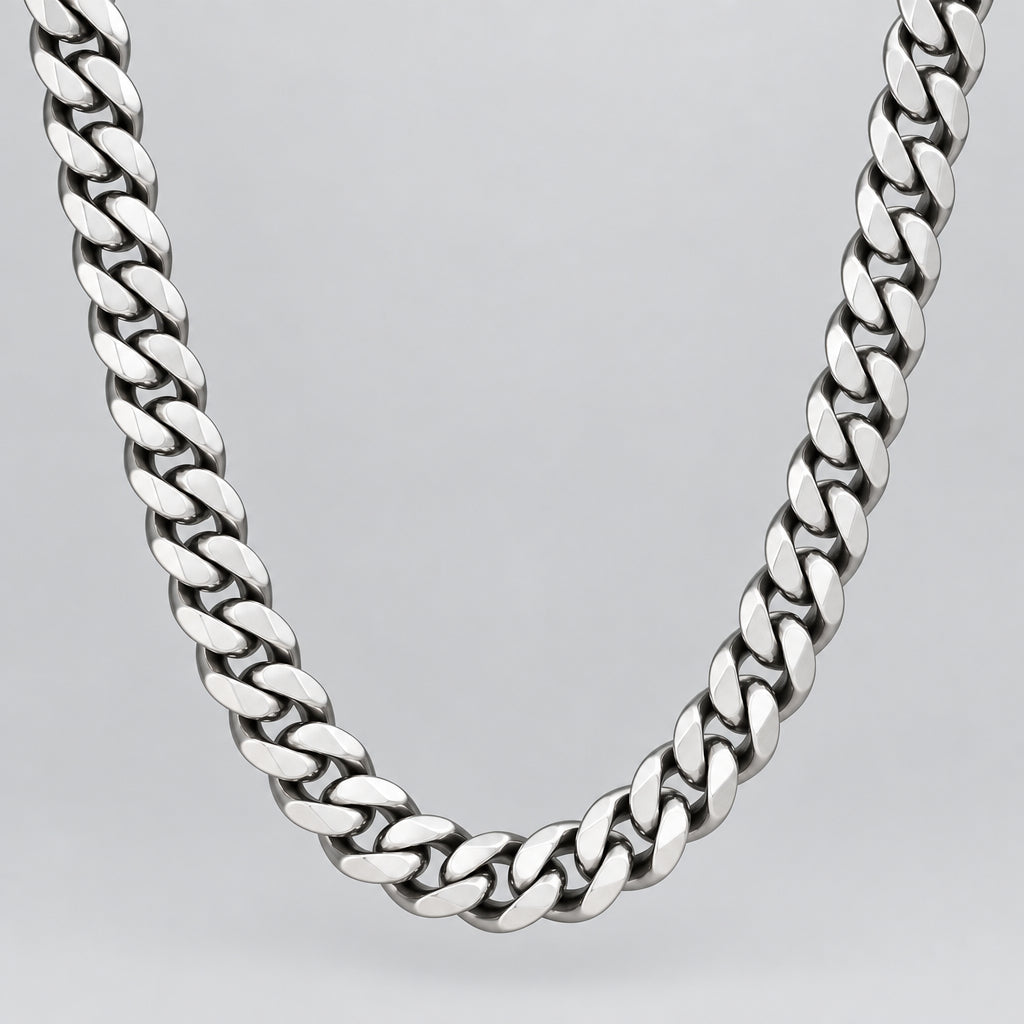 Collier chaîne cubaine pour homme en acier inoxydable gunmetal, style robuste