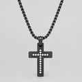 Men's Black Steel Cross Necklace with Stones. Rolo Chain Biker Pendant