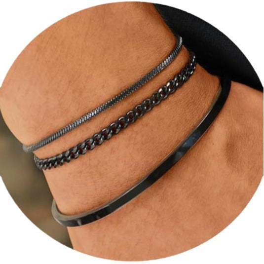 Ensemble de bracelets superposés géométriques en acier inoxydable