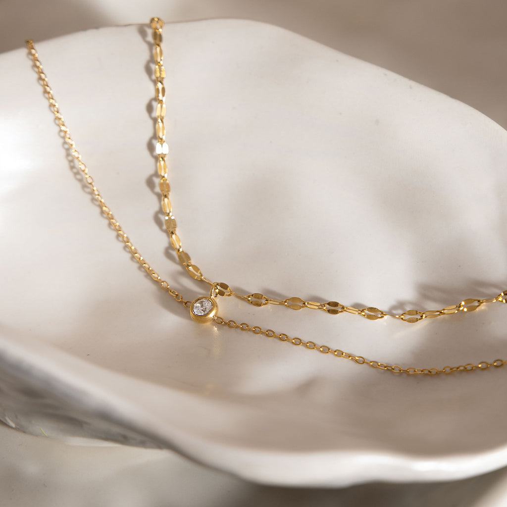 Bracelet de cheville double couche en acier inoxydable et zircons