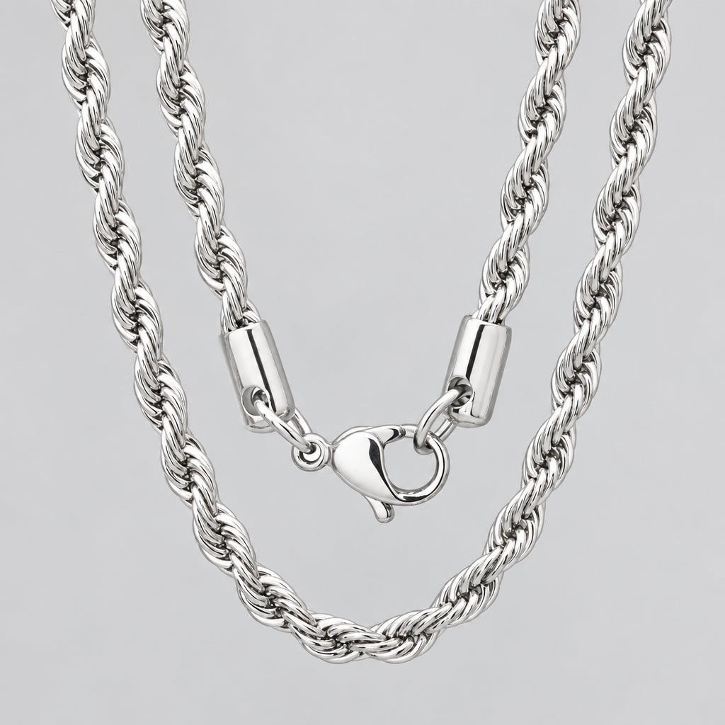 Collier chaîne corde 24 po pour homme en acier inoxydable argenté, style robuste