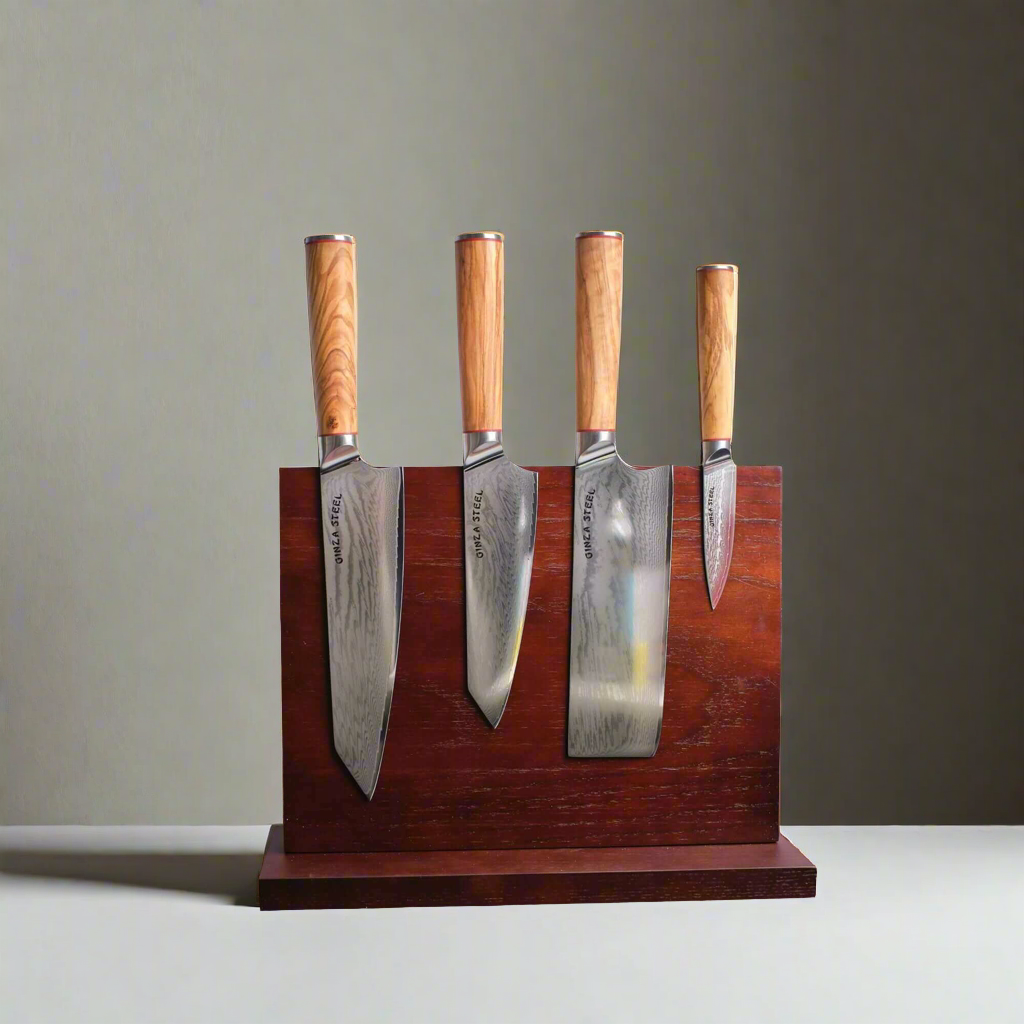 Ginza Steel KC Series MIA FIVE – 5-Piece Essential Knife Set with Magnetic Wood Block