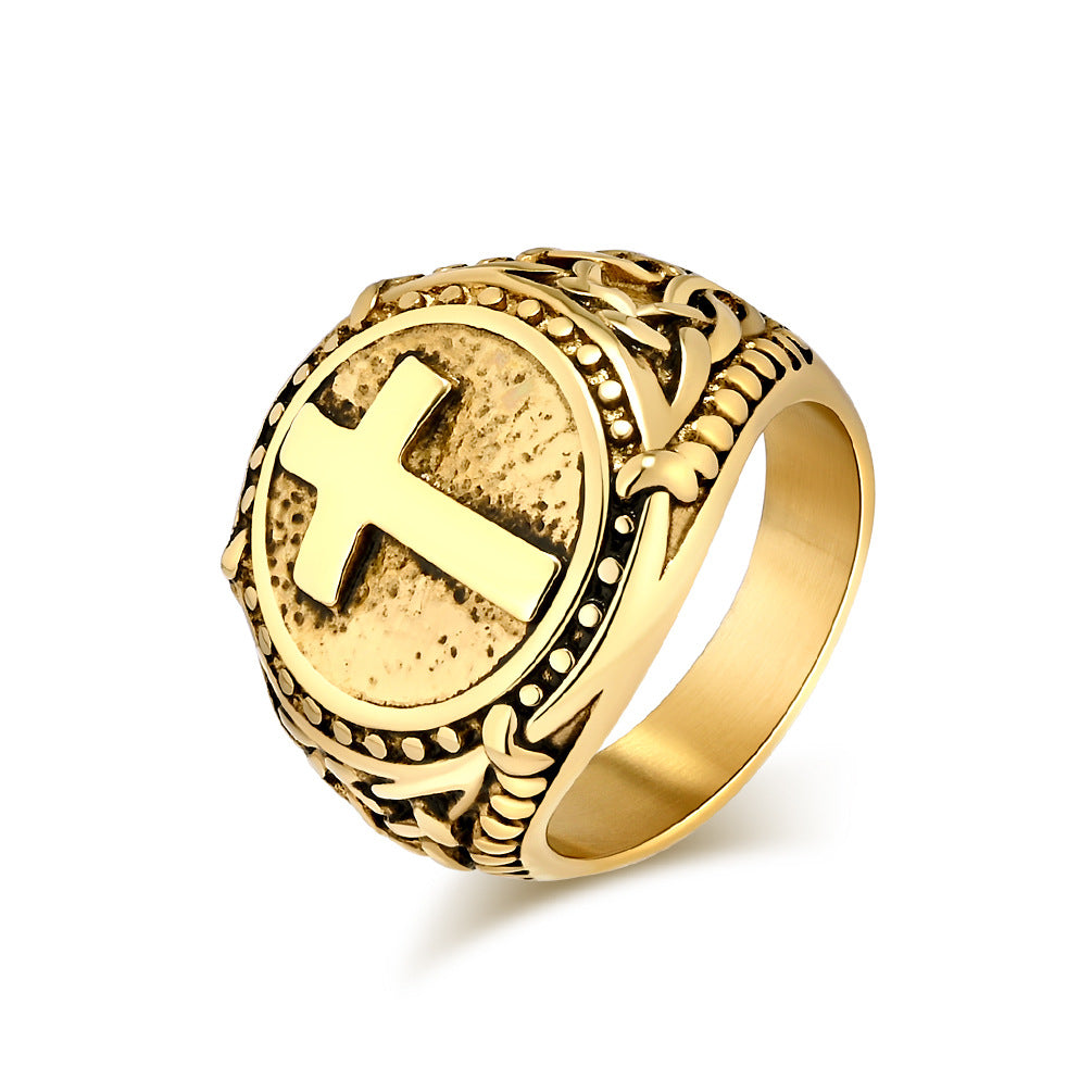 Bague croix rétro en acier au titane pour homme
