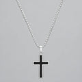 Collier pendentif croix pour homme en acier inoxydable, argent et noir