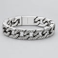 Bracelet à maillons cubains épais pour homme en acier inoxydable, accent chevron oxydé
