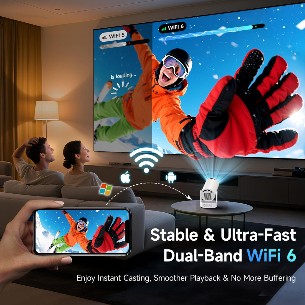 Mini projecteur Kimwood avec haut-parleur, 1080P, WiFi 6