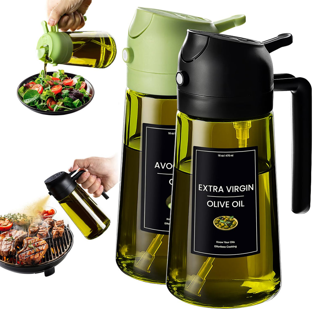 Bouteille d'huile d'olive 2 en 1, verseur et vaporisateur, 470 ml