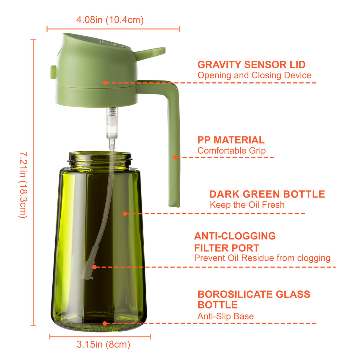 Bouteille d'huile d'olive 2 en 1, verseur et vaporisateur, 470 ml