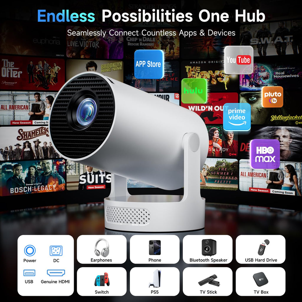 Mini projecteur Kimwood avec haut-parleur, 1080P, WiFi 6