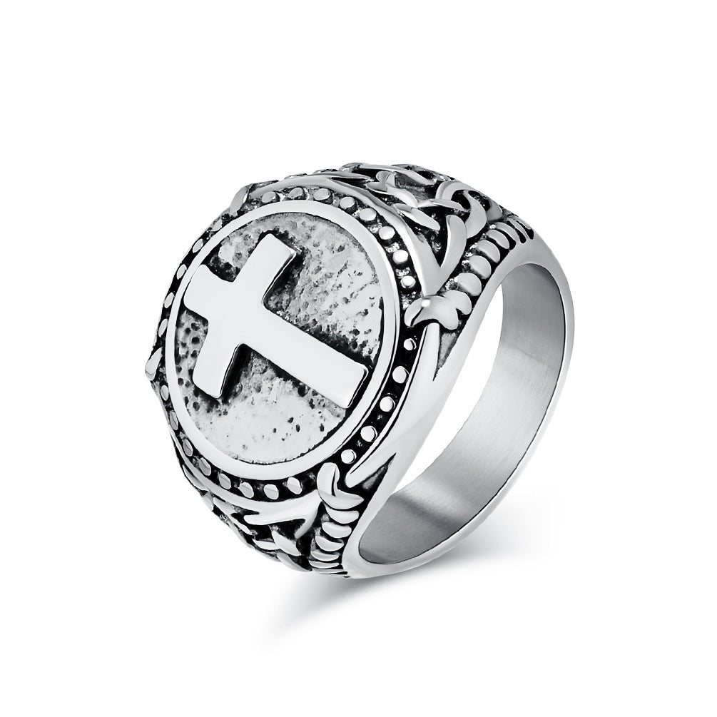 Bague croix rétro en acier au titane pour homme