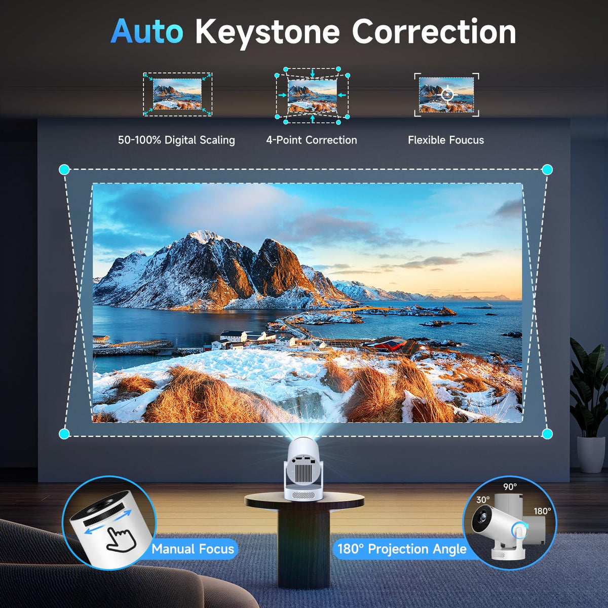 Mini projecteur Kimwood avec haut-parleur, 1080P, WiFi 6