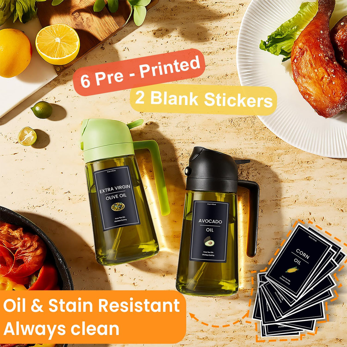 Bouteille d'huile d'olive 2 en 1, verseur et vaporisateur, 470 ml