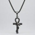 Men’s Black IP Stainless Steel Snake & Cross Pendant Biker Necklace