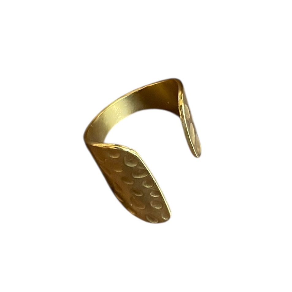 Bague manchette martelée en acier inoxydable doré