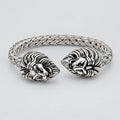 Men’s Stainless Steel Lion Head End Cuff Biker Bracelet