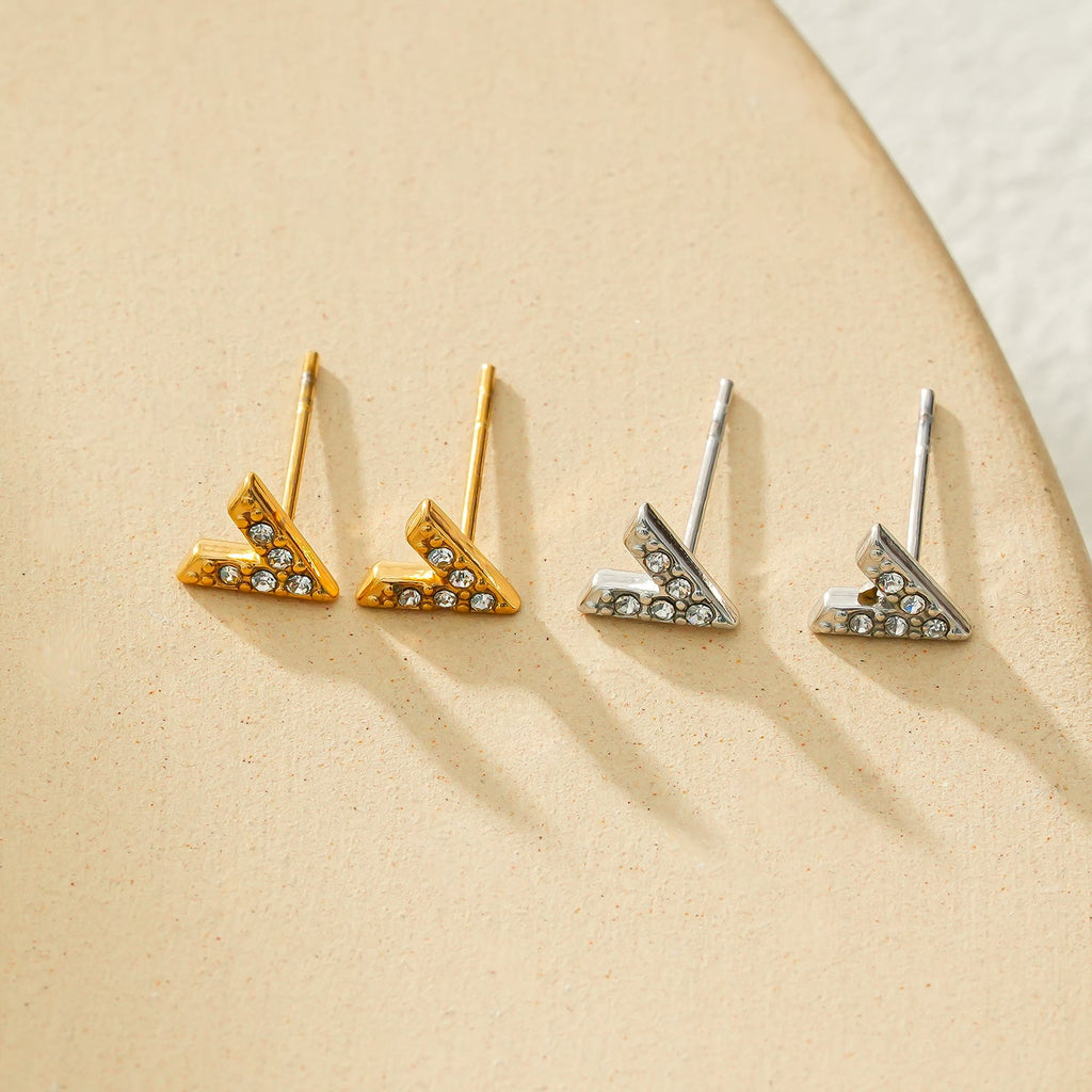ALIVALDA Gold: 'V' Shaped Zirconia (CZ) Mini Stud Earrings
