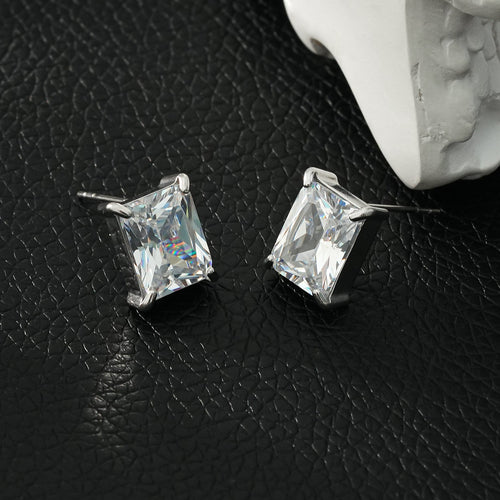 ATTAQUAS Argent : clous d'oreilles vintage en zircon (CZ) taille carrée, usage quotidien
