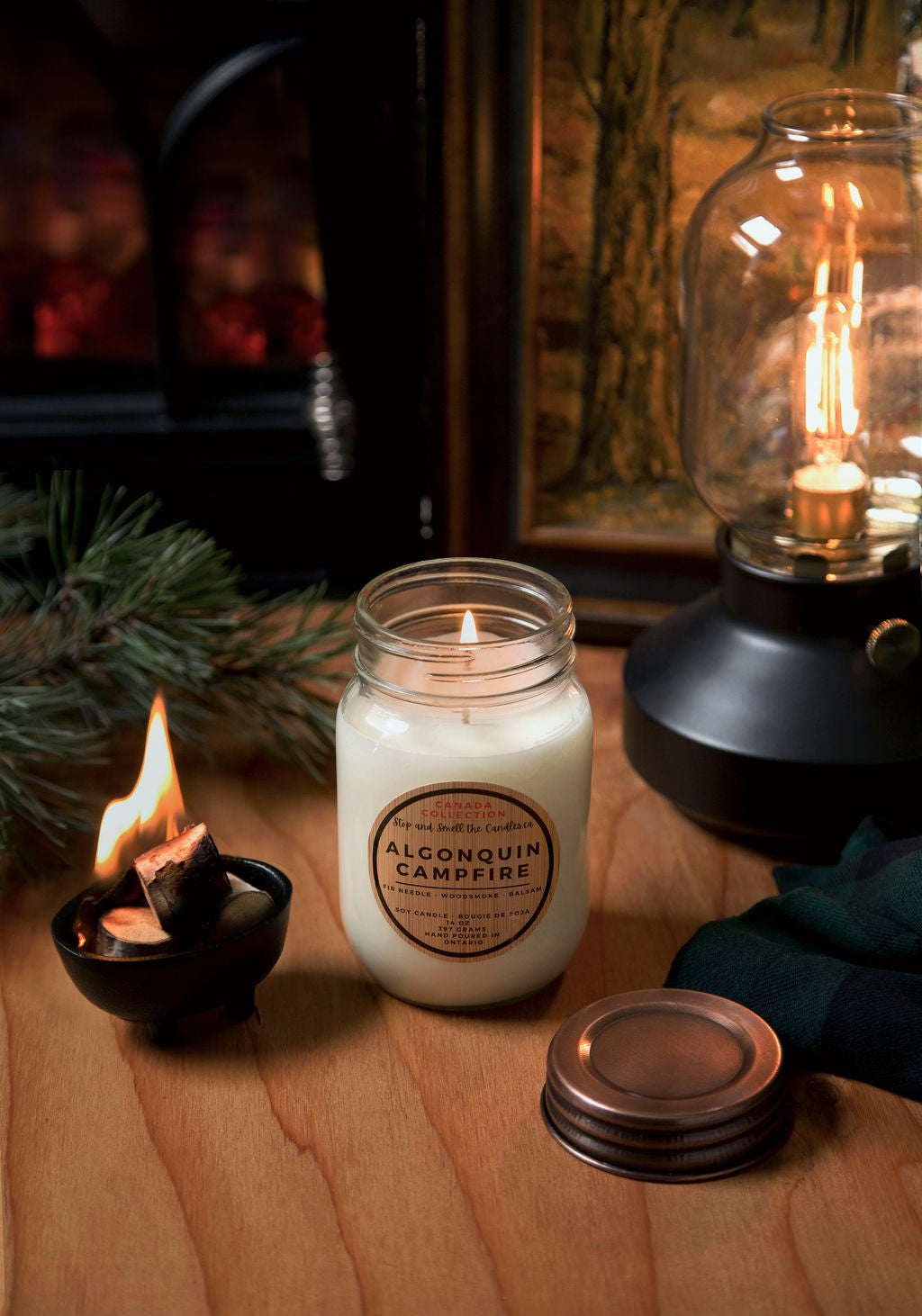 Bougie de soya Algonquin Campfire, feu de camp, 14 oz