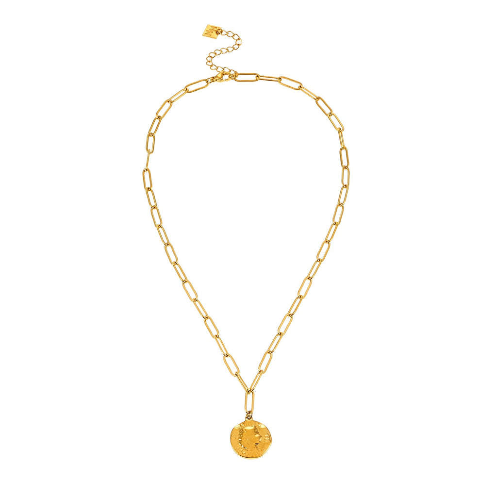 BILBAO Or : collier chaîne avec pendentif pièce romaine