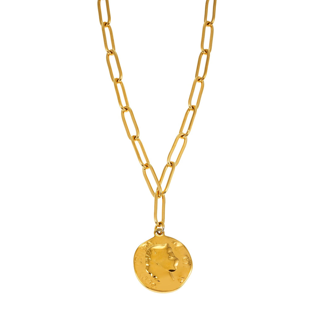 BILBAO Or : collier chaîne avec pendentif pièce romaine