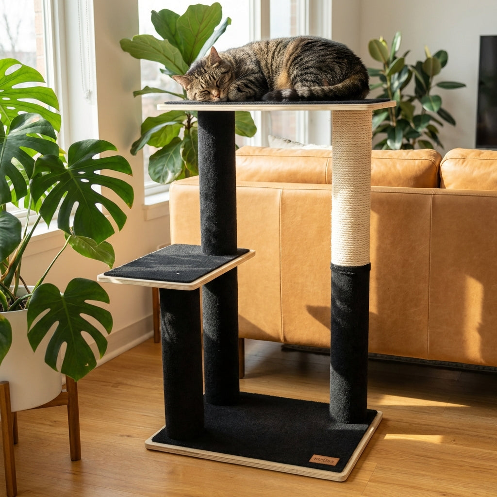 Arbre à chat moderne en contreplaqué Noba, 2 niveaux