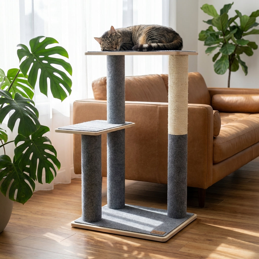 Arbre à chat moderne en contreplaqué Noba, 2 niveaux