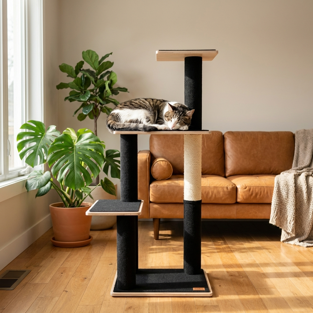 Arbre à chat moderne en contreplaqué Noba, 3 niveaux