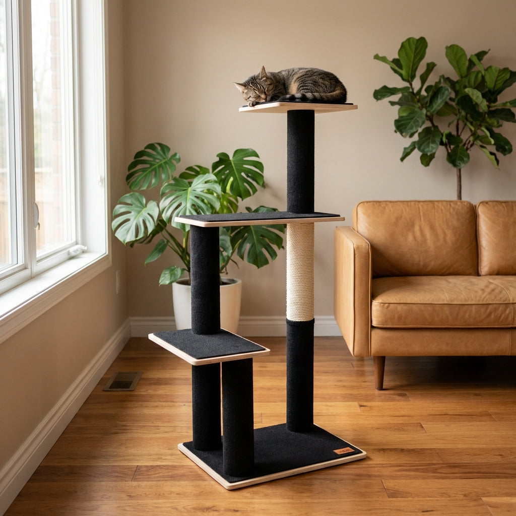 Arbre à chat moderne en contreplaqué Noba, 3 niveaux
