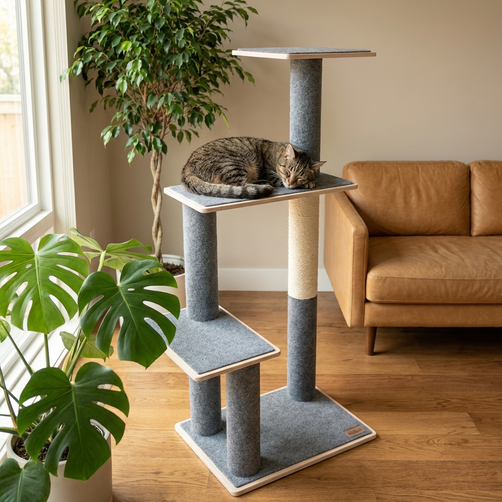 Arbre à chat moderne en contreplaqué Noba, 3 niveaux