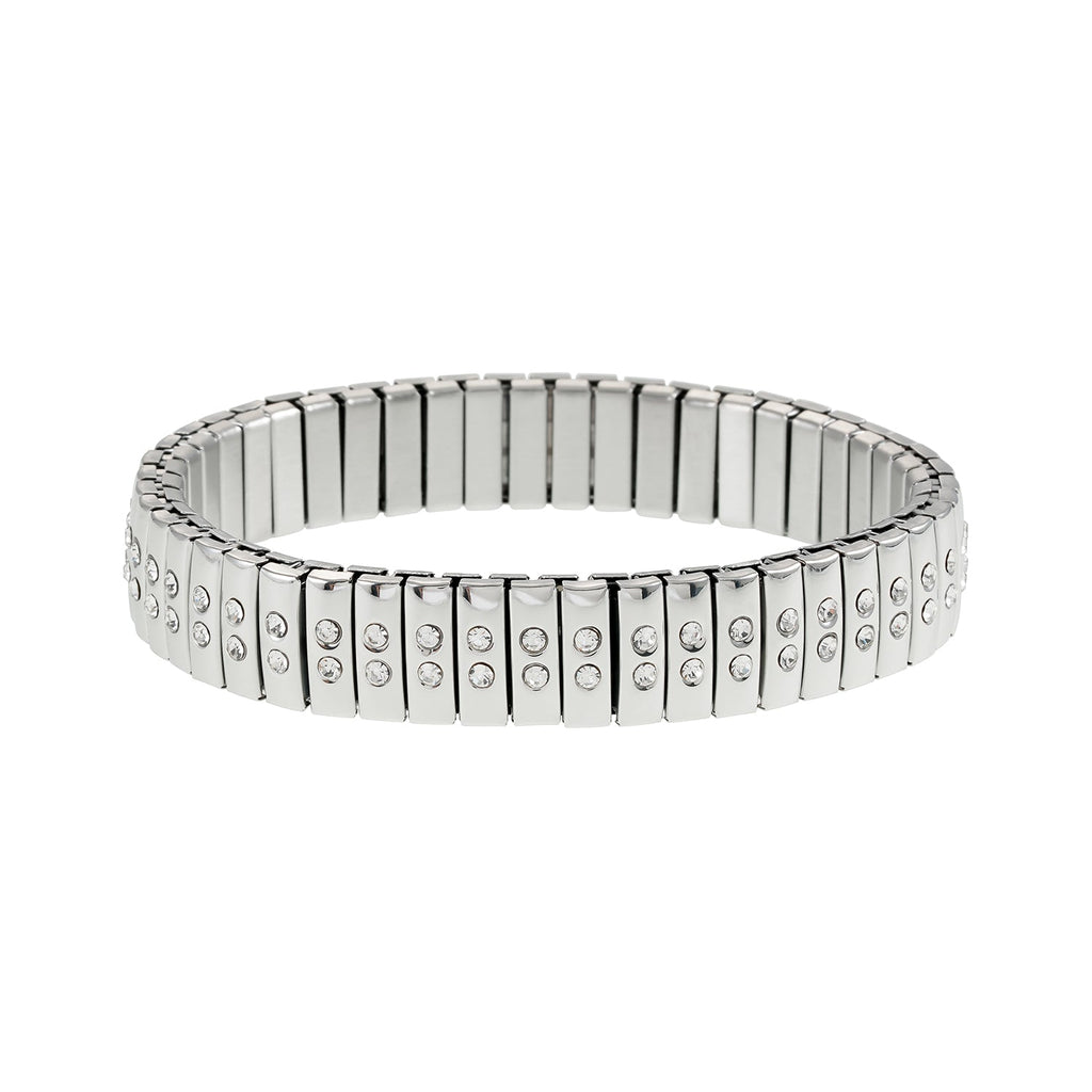 DE SAO : bracelet argenté style montre rétro, double rangée de zircons (CZ)