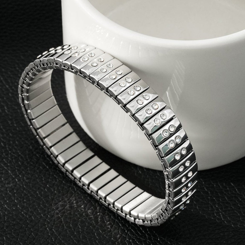 DE SAO : bracelet argenté style montre rétro, double rangée de zircons (CZ)