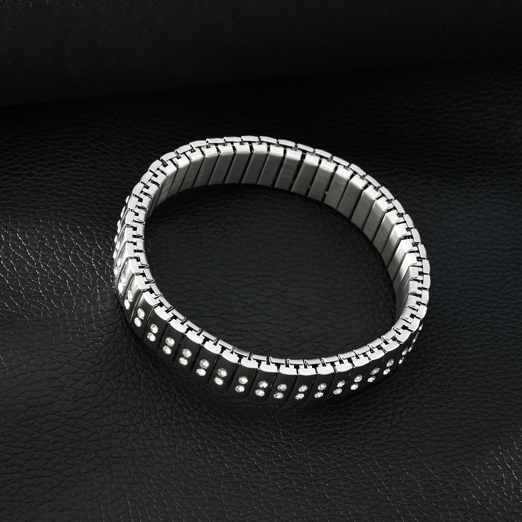 DE SAO : bracelet argenté style montre rétro, double rangée de zircons (CZ)