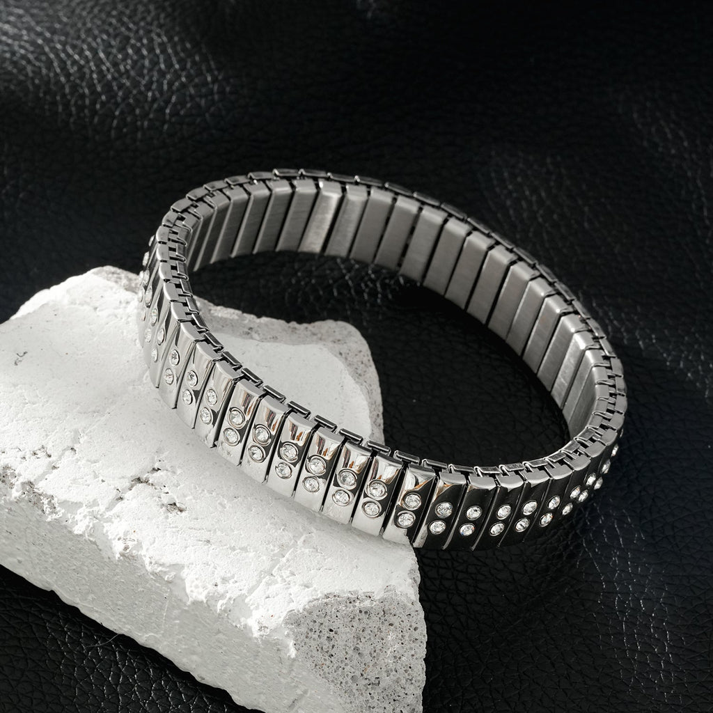 DE SAO : bracelet argenté style montre rétro, double rangée de zircons (CZ)
