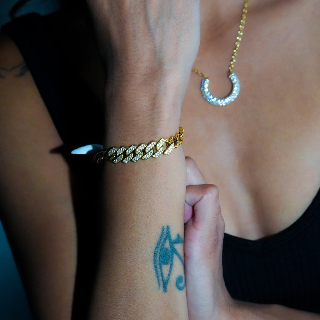 DOBBIO Or : bracelet à maillons cubains pavé, chaîne d'exception
