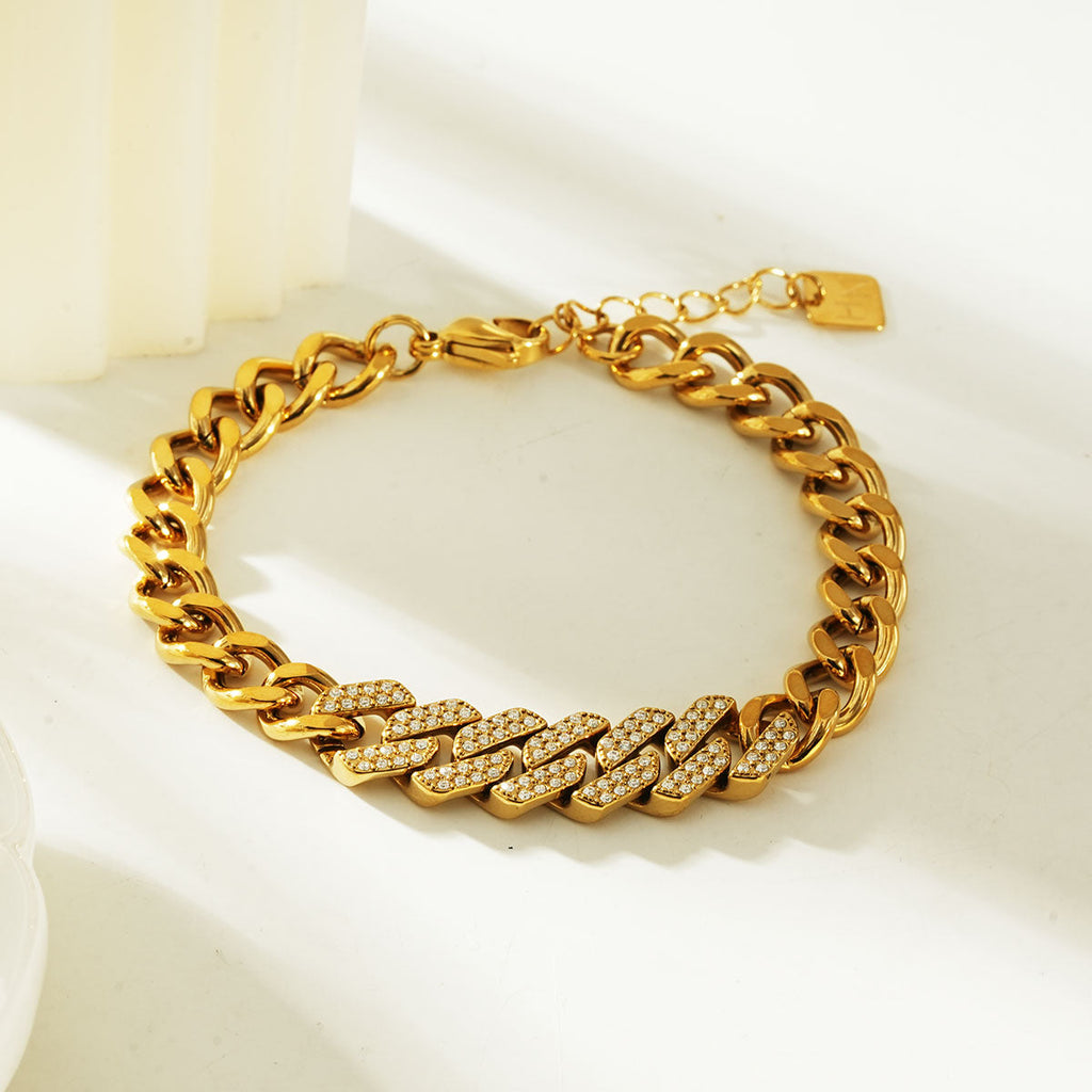 DOBBIO Or : bracelet à maillons cubains pavé, chaîne d'exception