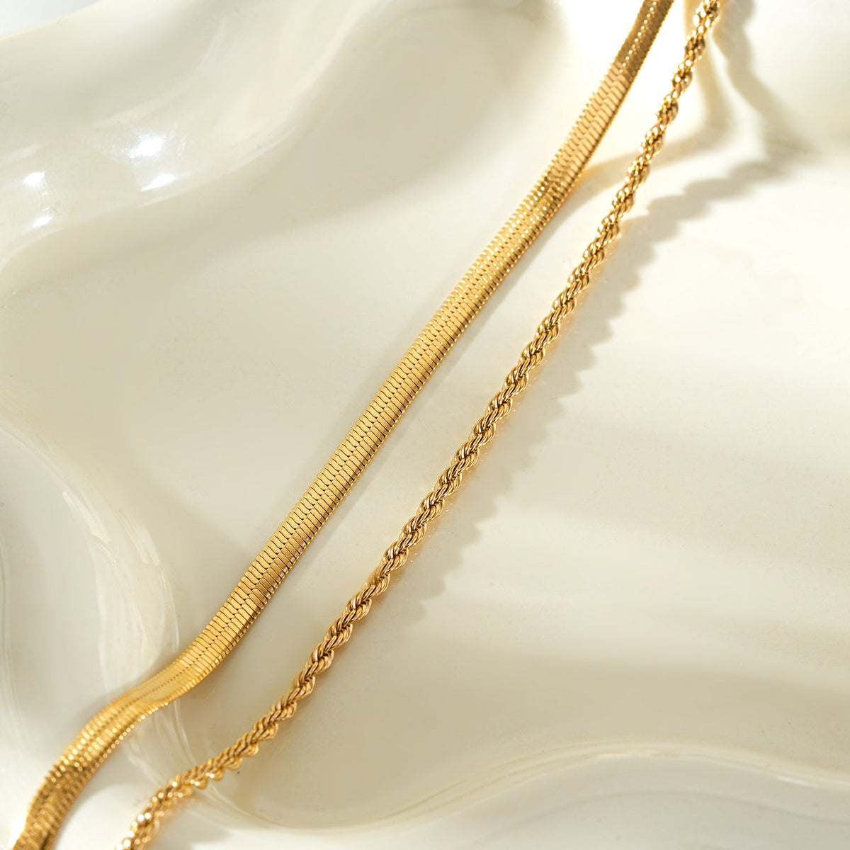 FAWZIA Or : collier 2 rangs, chaîne serpent plate et chaîne corde