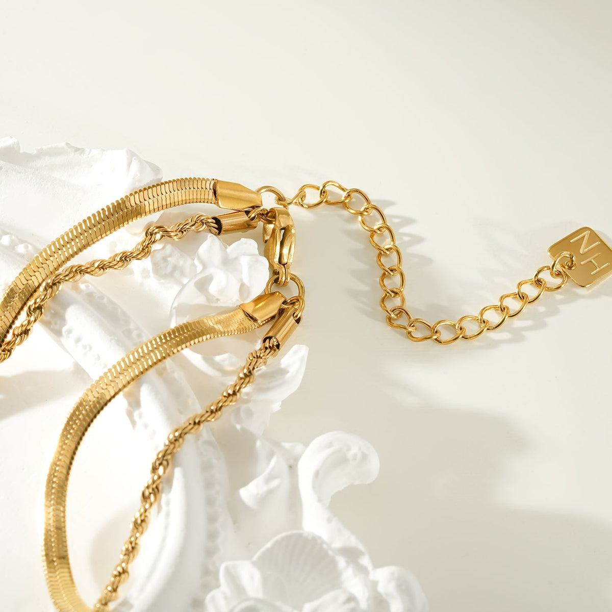 FAWZIA Or : collier 2 rangs, chaîne serpent plate et chaîne corde