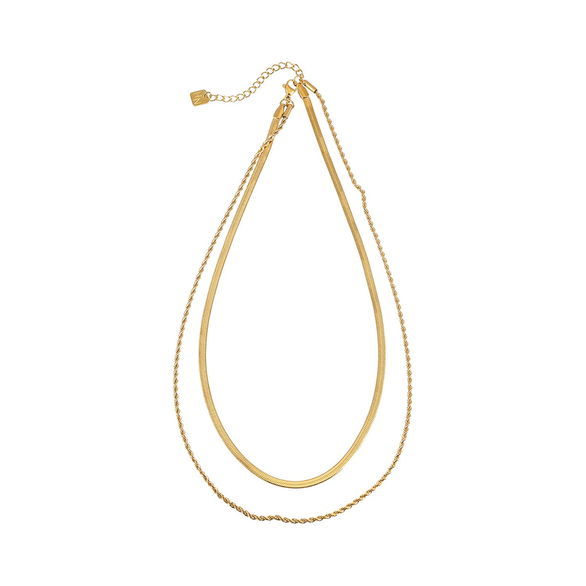 FAWZIA Or : collier 2 rangs, chaîne serpent plate et chaîne corde