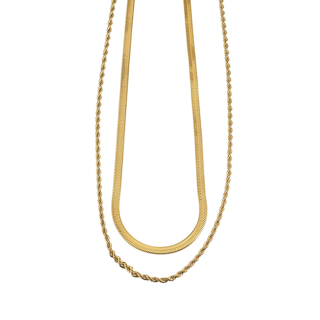 FAWZIA Or : collier 2 rangs, chaîne serpent plate et chaîne corde
