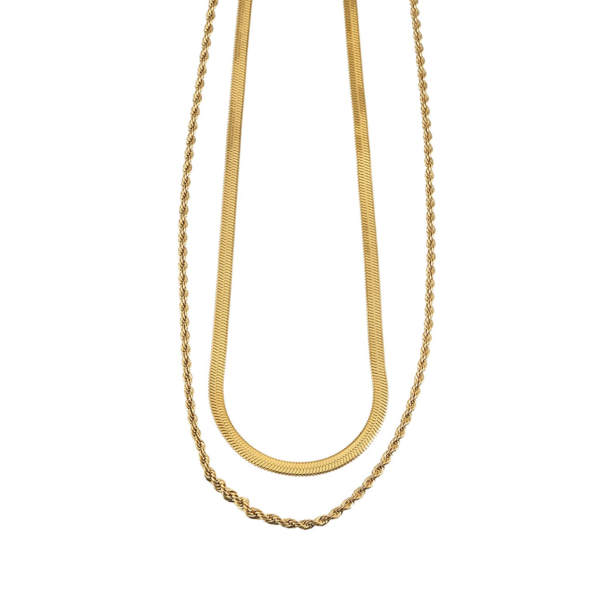 FAWZIA Or : collier 2 rangs, chaîne serpent plate et chaîne corde